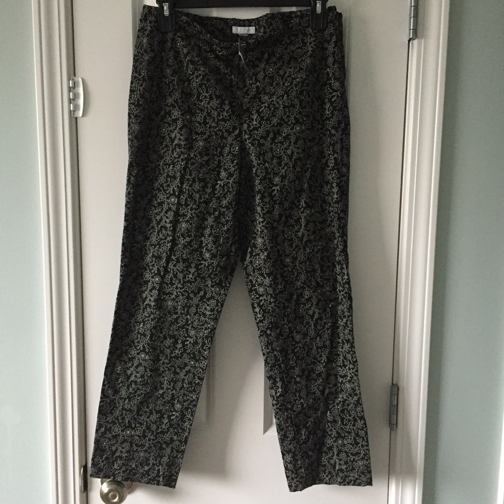 J.Jill 6P Black/White Floral vine print pants